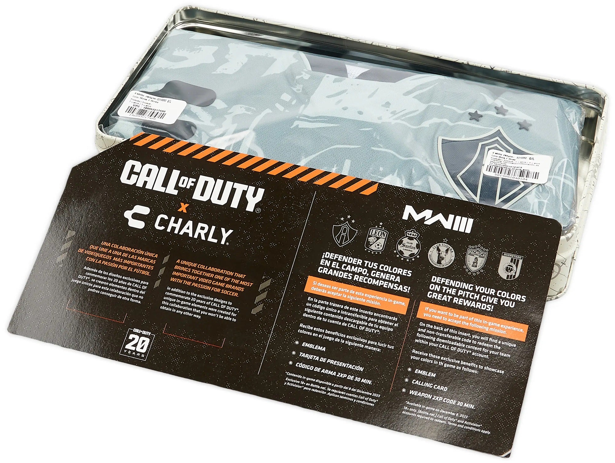 Collector’s edition Call of Duty x Charly presentation tin featuring tactical map graphics and bold branding from the 2023-24 Atlas shirt release.