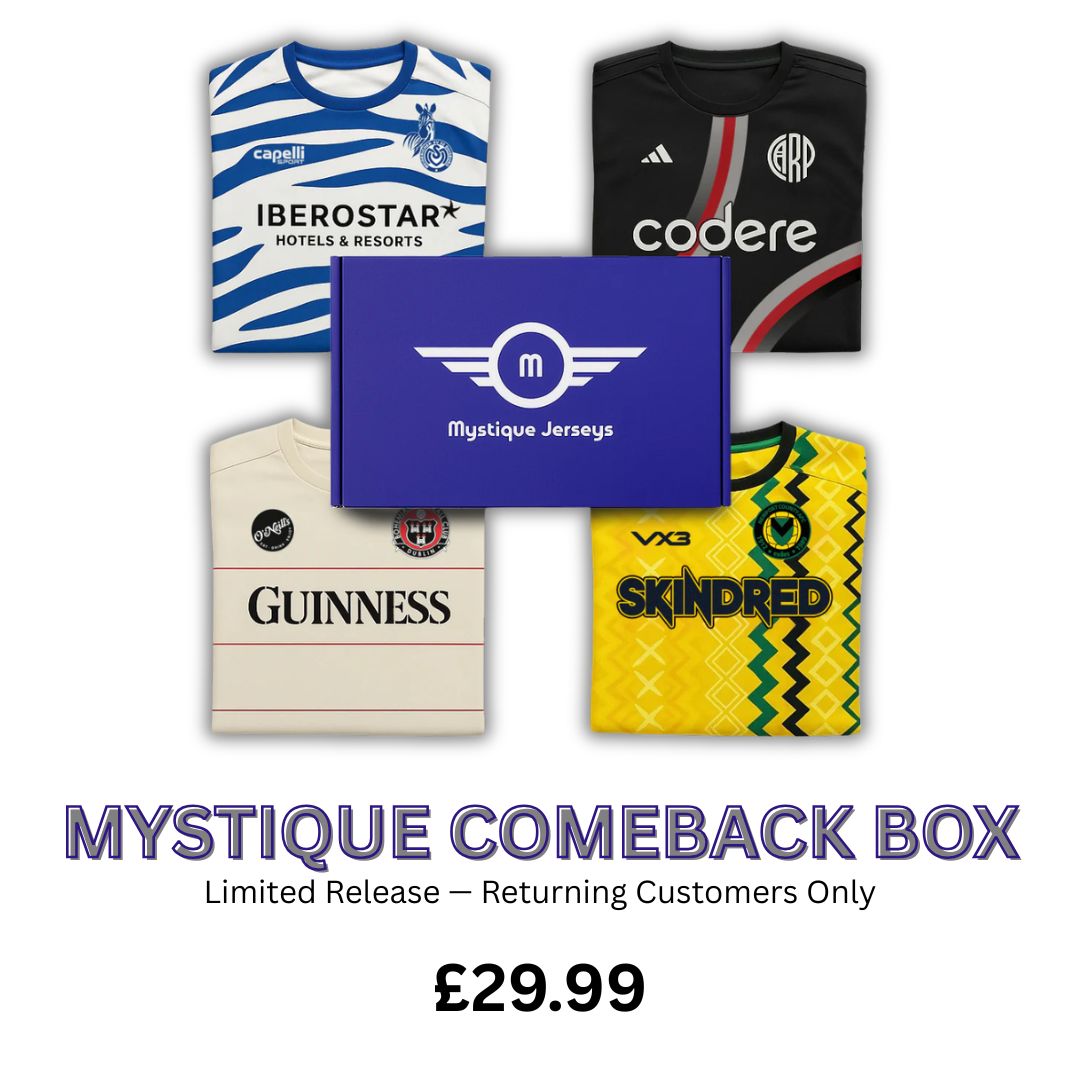 Fotbalový dres Mystique Comeback Box, záhadný, 29.99 £, autentický dres, krabice, Spojené království