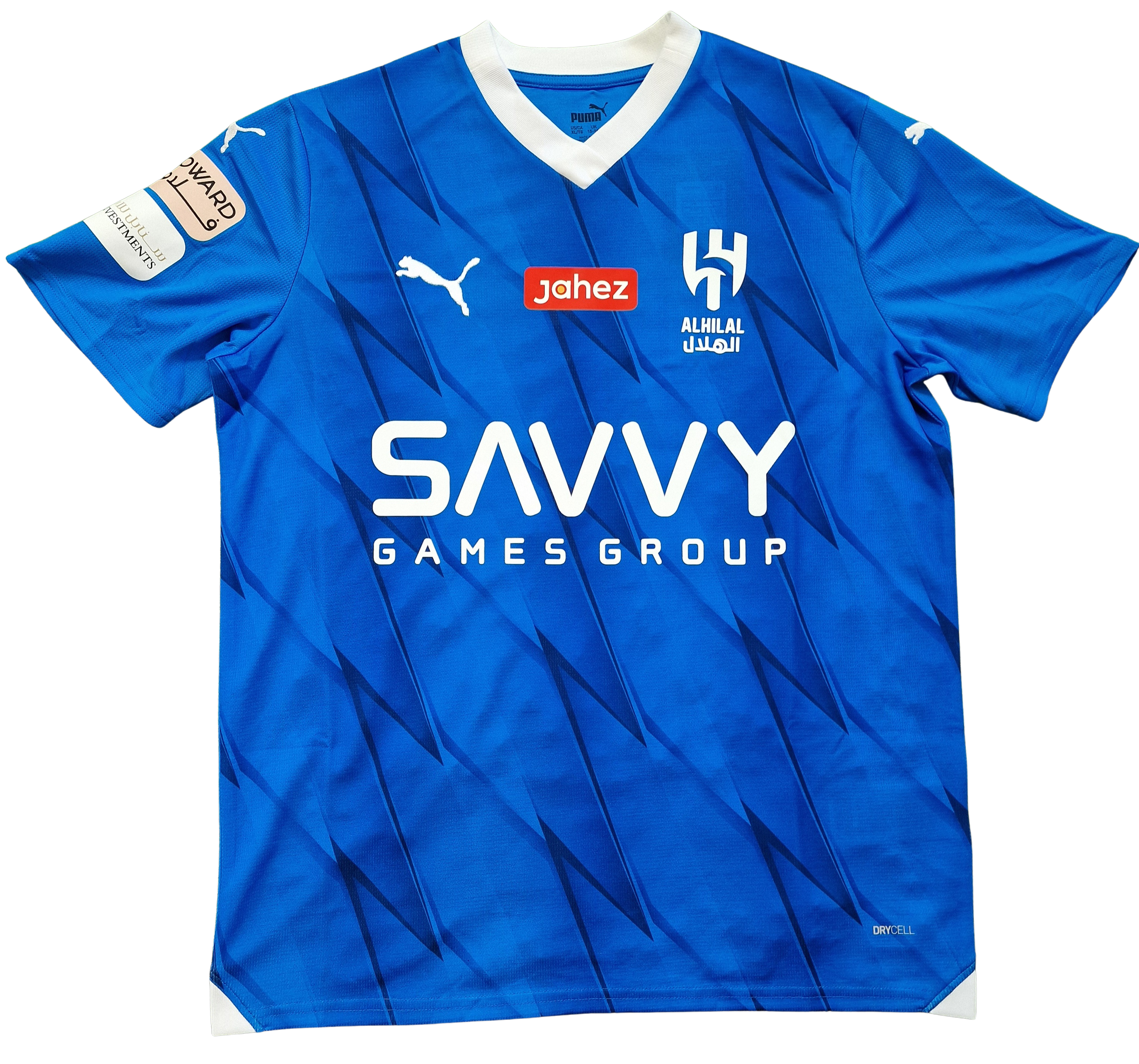 Front view of the Al Hilal 2023/24 Home Shirt featuring Neymar’s number 10, club crest, and sponsor details on a blue design.